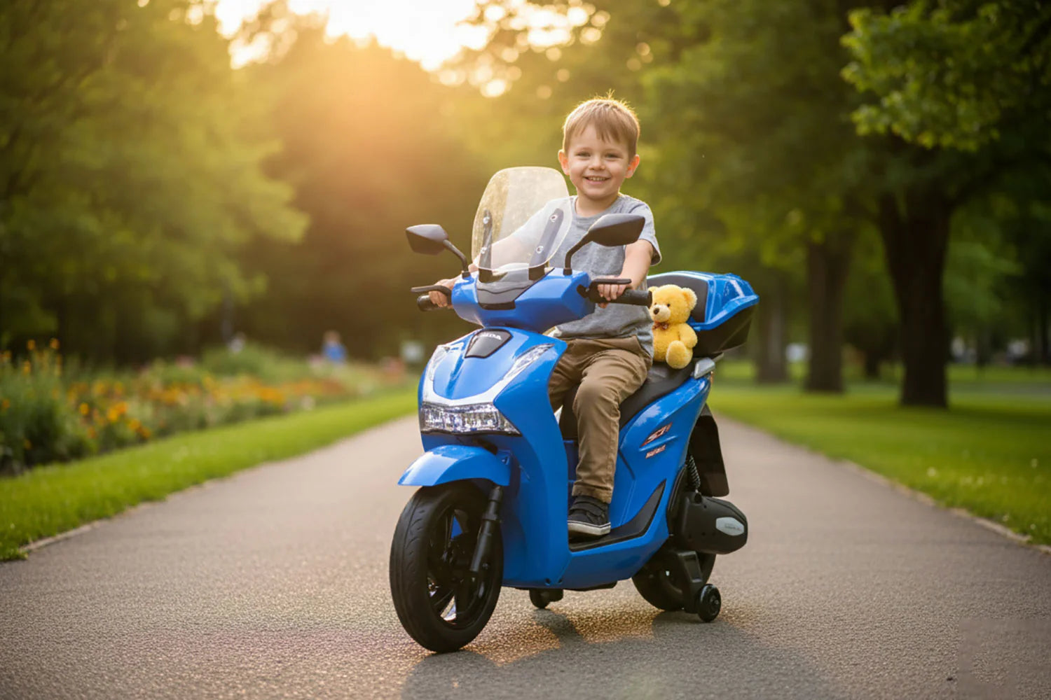 Scooter Elettrico per Bambini Licenza Ufficiale Honda SH125 12V con Ruote EVA e Sedile Pelle Blu