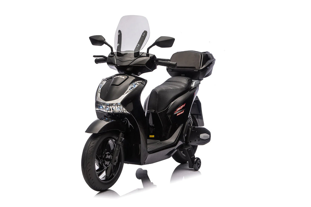Scooter Elettrico per Bambini Licenza Ufficiale Honda SH125 12V con Ruote EVA e Sedile Pelle Nero