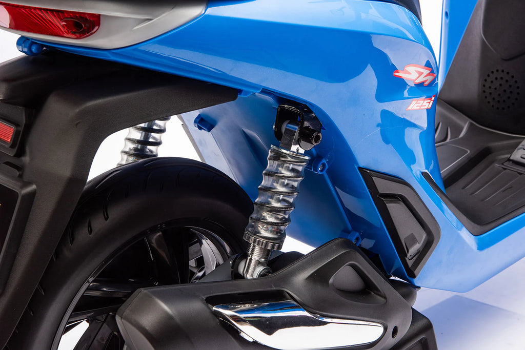 Scooter Elettrico per Bambini Licenza Ufficiale Honda SH125 12V con Ruote EVA e Sedile Pelle Blu