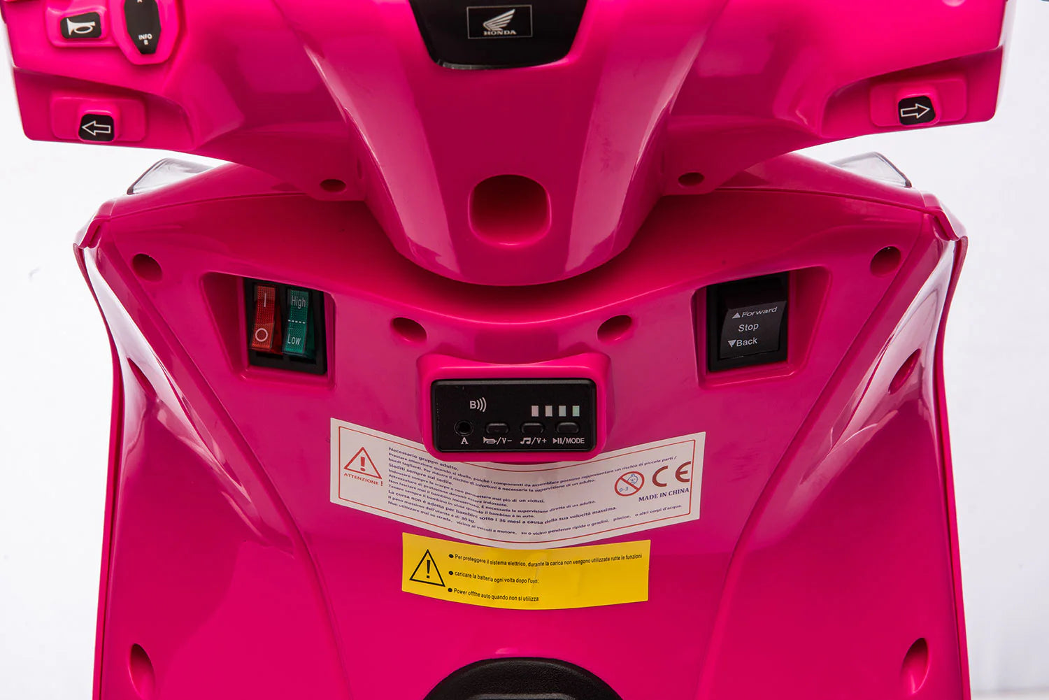 Scooter Elettrico per Bambini Licenza Ufficiale Honda SH125 12V con Ruote EVA e Sedile Pelle Rosa