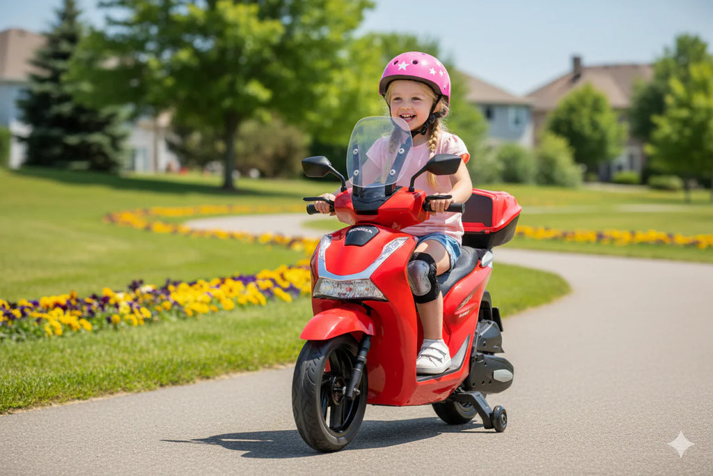 Scooter Elettrico per Bambini Licenza Ufficiale Honda SH125 12V con Ruote EVA e Sedile Pelle Rosso